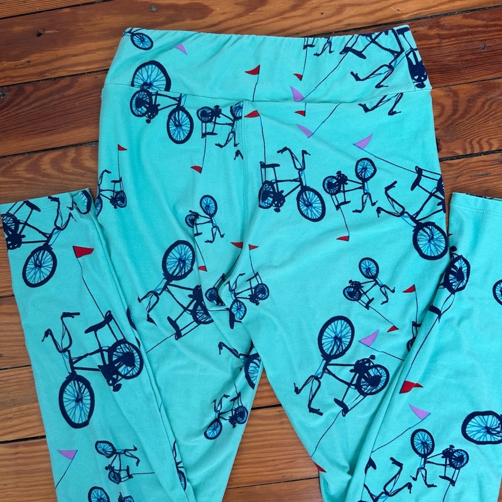 LuLaRoe Teal Bicycle Print Leggings